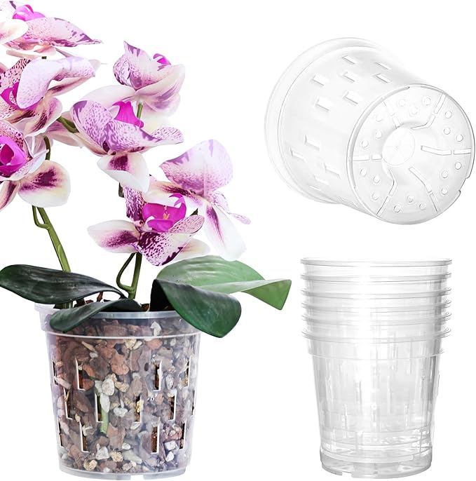 TRUEDAYS Orchid Pot – 6 Pack 4 Inch Clear Orchid Pots with Drainage Holes for Repotting – Ideal for Healthy Root Growth – Sturdy Plastic Plant Pot for Indoor & Outdoor Plants