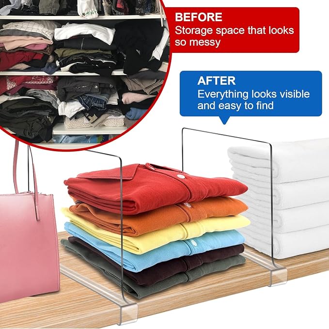 11 Inches Tall [Extra Tall Version] Shelf Dividers for Closet Organization and Storage, 8 Pack Purse Organizer for Closet Acrylic Bookshelf for Organization, Perfect for Sweater Shirts Handbags