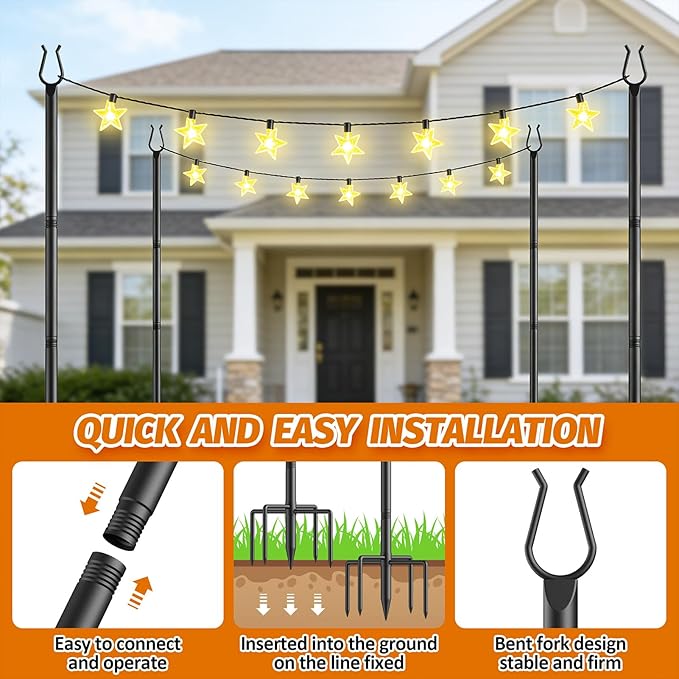 Aredy 6 Pack String Light Poles - 10FT Light Poles for Outside with Fork Base, Outdoor String Light Poles, Durable Poles for String Lights in Backyard, Deck, Garden, Wedding Events