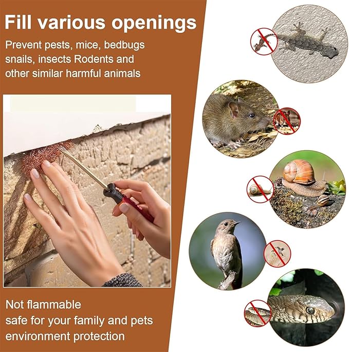 Copper Mesh Rodent Control, 2-Pack 5 in x 200 ft Wire Screen Rolls for Mice, Rats, Rodents, Bats & Snails, Copper Mesh Roll for Weep Hole Filler, DIY Pest Blocking for Home and Garden