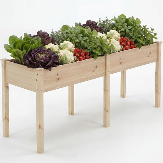 DUMOS Raised Garden Bed with Legs, 72x23x30 Inch Planter Box Outdoor with Liner for Herbs Flowers Vegetables, Elevated Wooden Garden Bed for Patio, Balcony and Backyard, Natural Wood