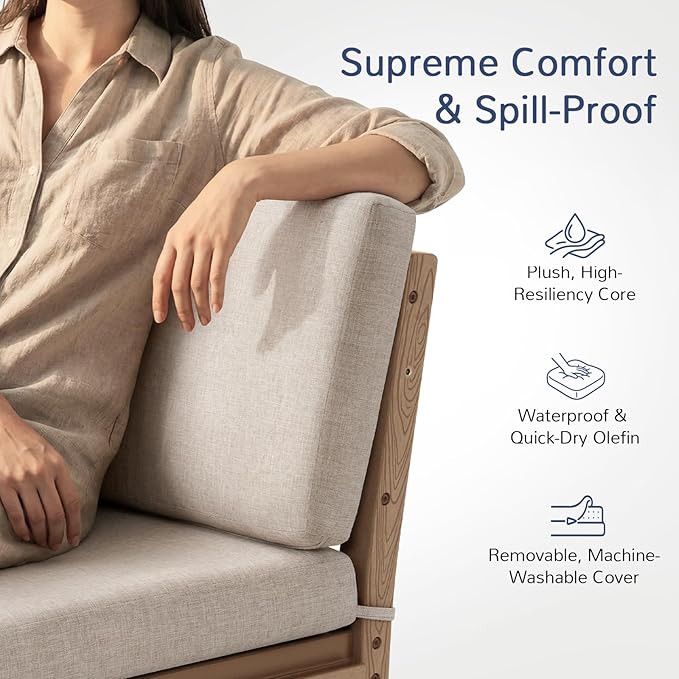 Stoog Modular 2-Seater Outdoor Loveseat, Convertible Sofa with Removable Arm – Waterproof HIPS Frame & Olefin Cushions for Patio, Poolside, Backyard, Teak