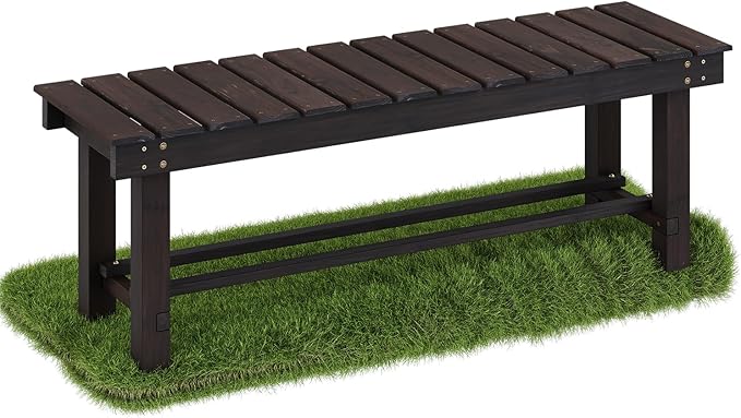 Wood Outdoor Garden Bench,3-Person Seat 47" Backless Bench, 100% Solid Fir Carbonized Weatherproof Patio Bench,Indoor Bathroom Seat Entryway Shoe Bench for Garden Porch Backyard Pool Balcony (Large)