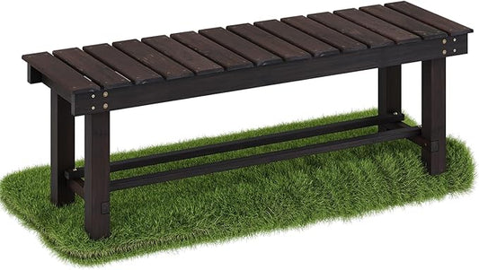 Wood Outdoor Garden Bench,3-Person Seat 47" Backless Bench, 100% Solid Fir Carbonized Weatherproof Patio Bench,Indoor Bathroom Seat Entryway Shoe Bench for Garden Porch Backyard Pool Balcony (Large)