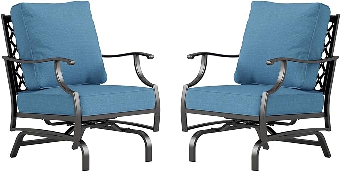 SUNSHINE VALLEY Metal Outdoor Rocker Patio Chairs Set of 2 with 5.75" Extra Thick Cushion, 2 Piece High Back Rocker Patio Chair All Weather Outdoor Furniture Seating for Deck Balcony Porch, Denim Blue