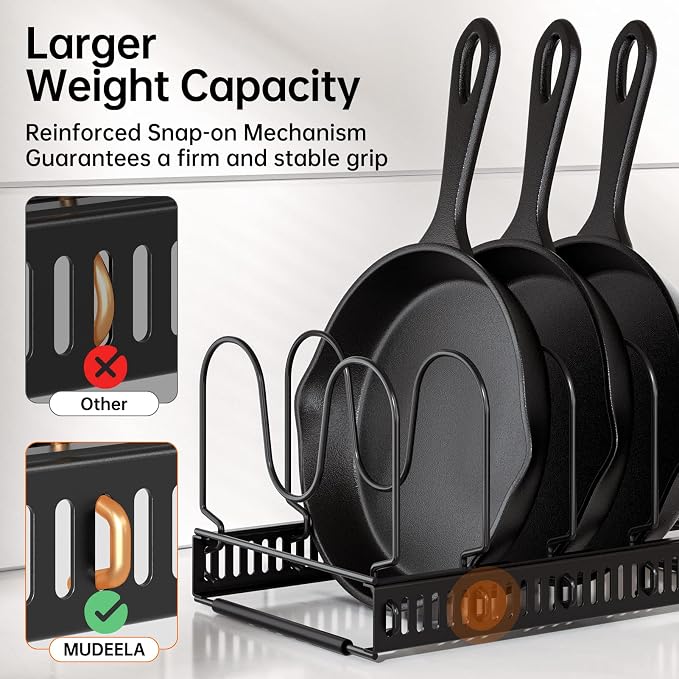 MUDEELA Expandable Pot Pan Lid Organizers inside Cabinet, 10 Divider-Black