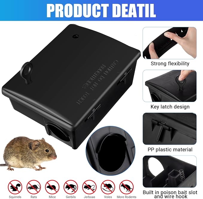 Qualirey 8 Pack Rat Bait Station with Key,9.8 x 7.5 x 3.9 in,Classic | Fits Rats and Mice, Helps Control Rodents with Lockable, Durable Reusable Plastic, Ideal for Yards, Garages and Outdoor