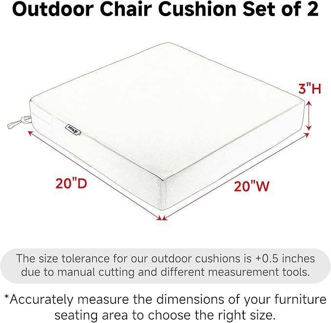 Favoyard Patio Chair Cushions 20 x 20 x 3 Inch Waterproof Outdoor Seat Cushions for Patio Furniture 3-Year Color Fastness Garden Sofa Couch Chair Pads with Handle & Adjustable Straps Set of 2, Beige