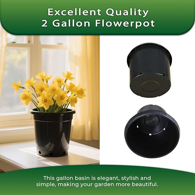 10 Pack 2 Gallon Black Nursery Pot Planter Grower Flower Pot Garden Seedling Planters Containers, Plastic Injection Molded Pots with Drainage Holes