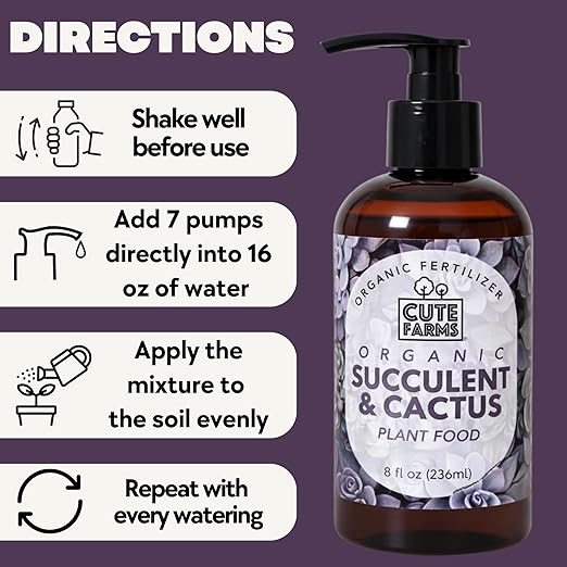 Organic Succulent & Cactus Fertilizer – Gentle Liquid Formula for Aloe Vera and Popular Indoor & Outdoor Succulents & Cacti (8 oz) Cute Farms
