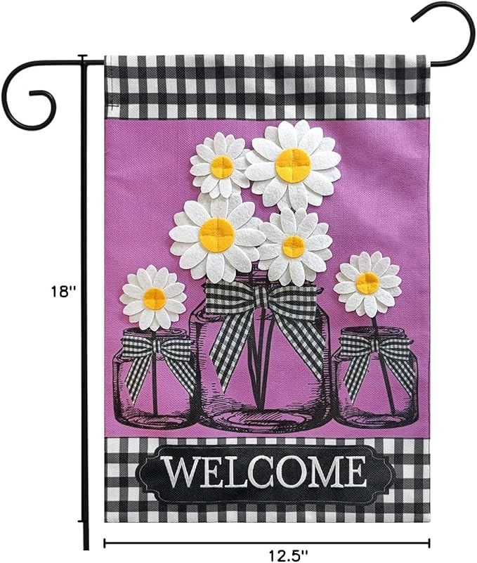 Daisy Jars Spring Burlap Garden Flag Welcome Floral 12.5" x 18" Briarwood Lane
