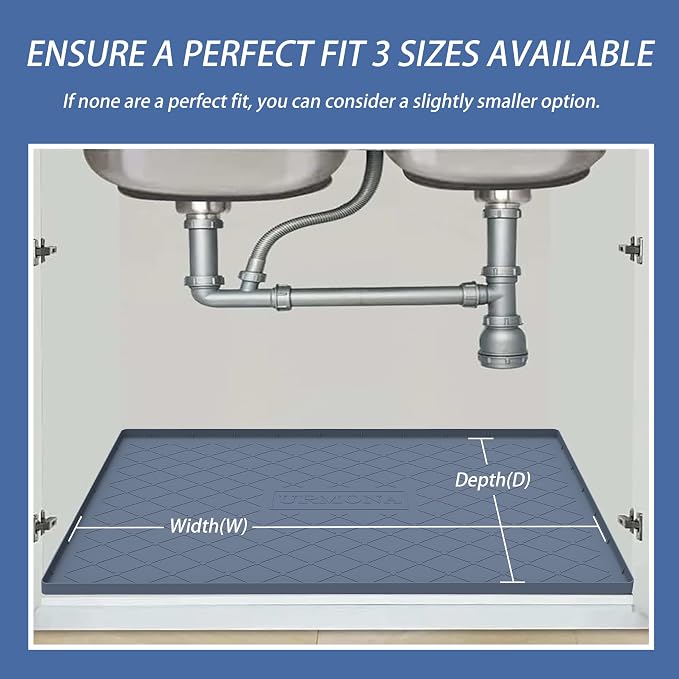 URMONA Under Sink Mat 31 x 22 in, Waterproof Silicone Cabinet Protector
