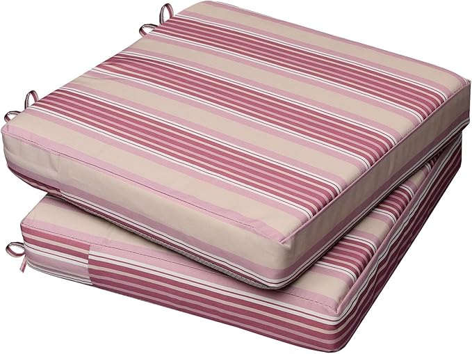 AAAAAcessories Outdoor Seat Cushions for Chairs, Waterproof, Fade-Resistant, 21" x 21" x 3", Patio Furniture Replacement Cushions, Set of 2, Dusty Rose Garden Stripe