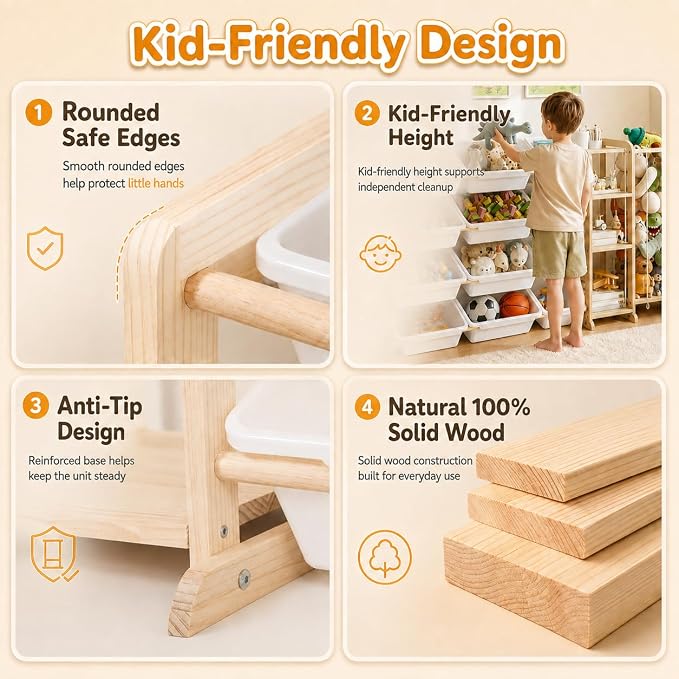 4-in-1 Toy Storage Organizer with 2 Bookshelf and Stuffed Animal Storage