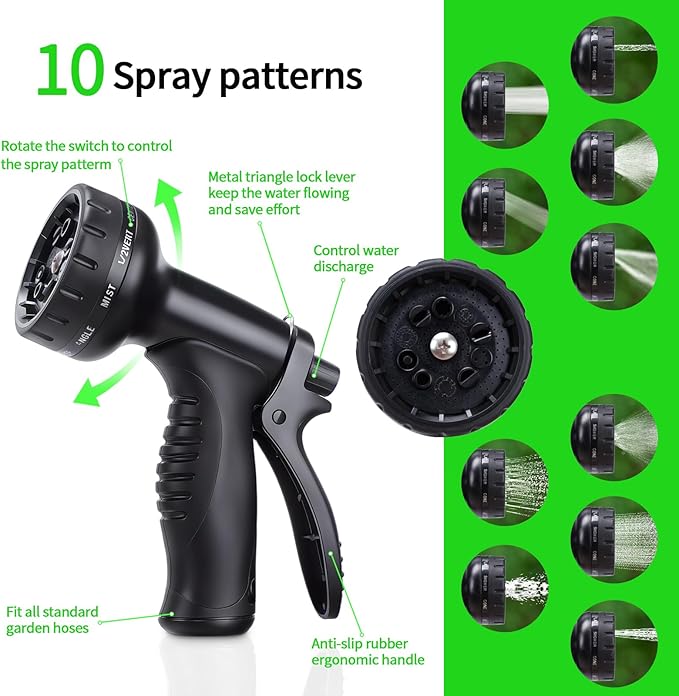 FrutPunch Garden Hose 50 FT, Non-Expanding, 10 Functional Nozzles, Garden Hose Anti-Kink, Heavy Duty Flexible Water Hose 50 ft Suitable for Outdoor, Yard, Lawn, Car Washing and Other Scenes.