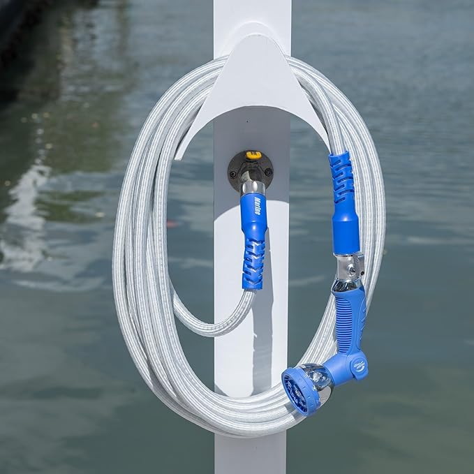 Pocket Hose 100 ft Expandable Garden Hose for Marine & RV Use – Drinking Water Safe & Lead-Free, 3/4” Lightweight No-Kink Hose with On/Off Valve, 10-Pattern Sprayer & Storage Bag