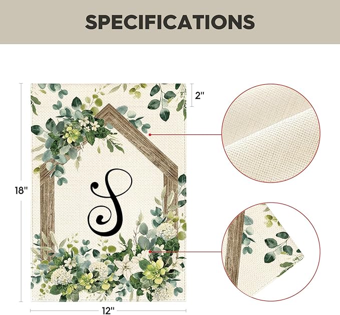 AVOIN colorlife Initial Letter S Monogram Garden Flag 12x18 Inch Double Sided Outside, Spring Floral Family Last Name Yard Decoration