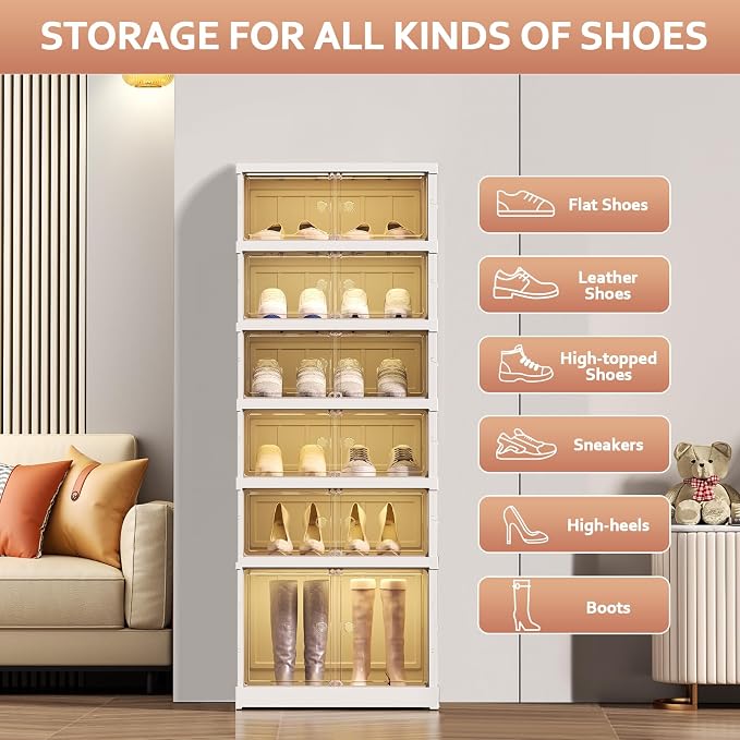 SYNCVIBE Foldable Shoe Rack Organizer, 6 Tiers, 12 Pairs, 17.3" Wide
