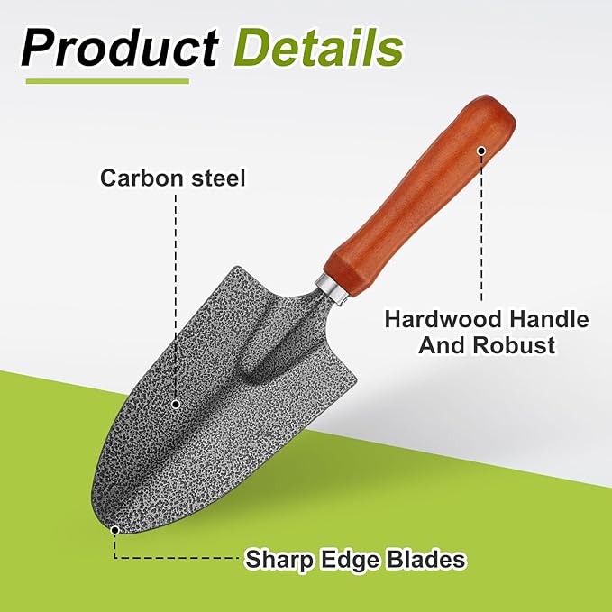 HARFINGTON 2pcs Garden Hand Shovel 12 x 3.3 Carbon Steel Planting Trowel with Wooden Handle Garden Tools for Gardening Weeding Transplanting