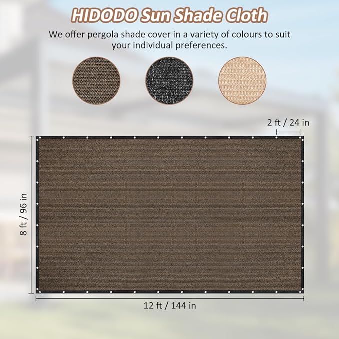 90% Shade Cloth with Grommets, 8 x 12 FT Sun Shade Tarp Pergola Shade Cover Canopy, UV Block Privacy Sun Screen for Outdoor, Patio, Garden, Porch and Deck, Mocha