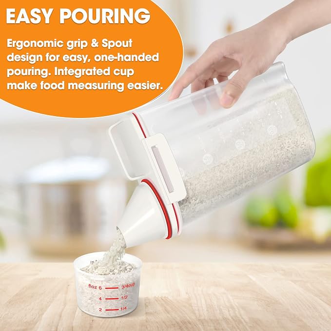 TBMax 2 Pack Rice Storage Containers 4 Lbs, Small Rice Dispenser with Measuring Cup, Cereal Containers Flour Bin, Kitchen Food Storage Container and Pantry Organizers, Pet Dog Cat Food Dispenser