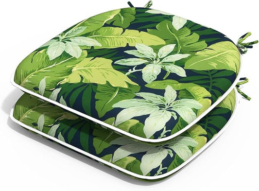 Outdoor Chair Cushions 16"x17" Set of 2, Water Resistant Patio Chair Pads with Ties, Seat Cushions for Home Garden Furniture Decoration, Jungle Leaves