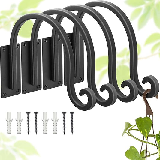 Lifyzoon Heavy Duty Plant Hanger Bracket (8"/Black) - 4 Packs, 35lbs Weight Capacity - Outdoor Hand-Forged Hanging Plant Bracket Durable and Stable Bird Feeder Hanger