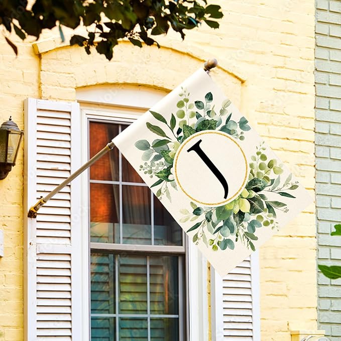AVOIN colorlife Monogram Letter J Floral House Flag 28x40 Inch Double Sided Outside, Family Last Name Initial Yard Outdoor Decoration