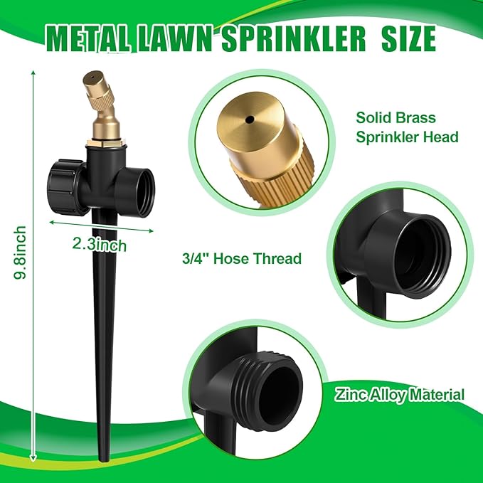 Tioncy 4 Pack Metal Lawn Sprinkler with Brass Nozzle, Heavy Duty Garden Spike Sprinkler Automatic Irrigation Tool for Lawn Garden Yard Greenhouse (Single Nozzle,Black)