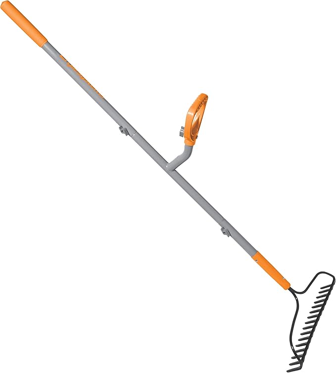 ErgieShovel ERG-BWRK16 Strain Reducing Steel Impact Resistant Bow Rake, 16-Tine, 54-Inch Shaft, w/Patented Ergonomic Second Handle, Gray/Orange