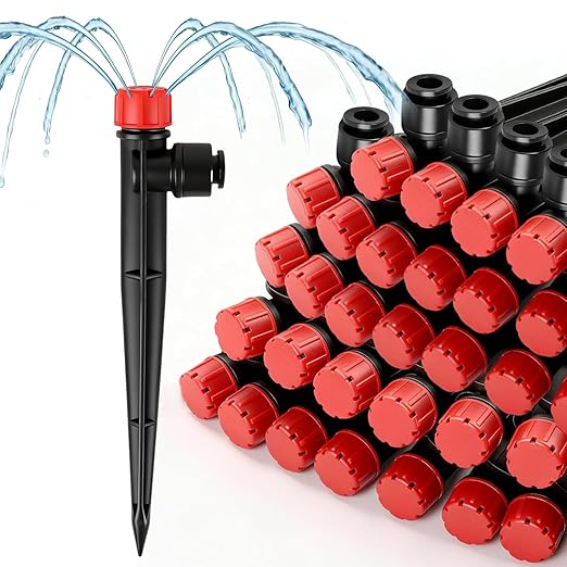 30 Pack Quick Connect Drip Emitters with Stake for 1/4" Irrigation Tubing, Adjustable 360 Degree Water Flow Irrigation Sprayer On 5" Stake Garden Irrigation Dripper for Watering System