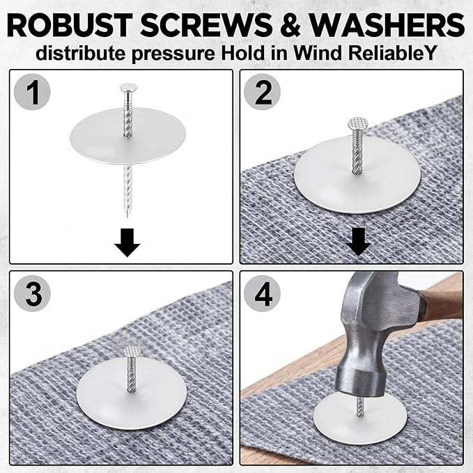Flutesan 100 PCS Shade Cloth Fasteners Shade Cloth Clips for Wood Pergola Sun Screen Fabric Accessories Heavy Duty Fixing Secure with Washers Windproof Placement Netting Garden to Sunshade