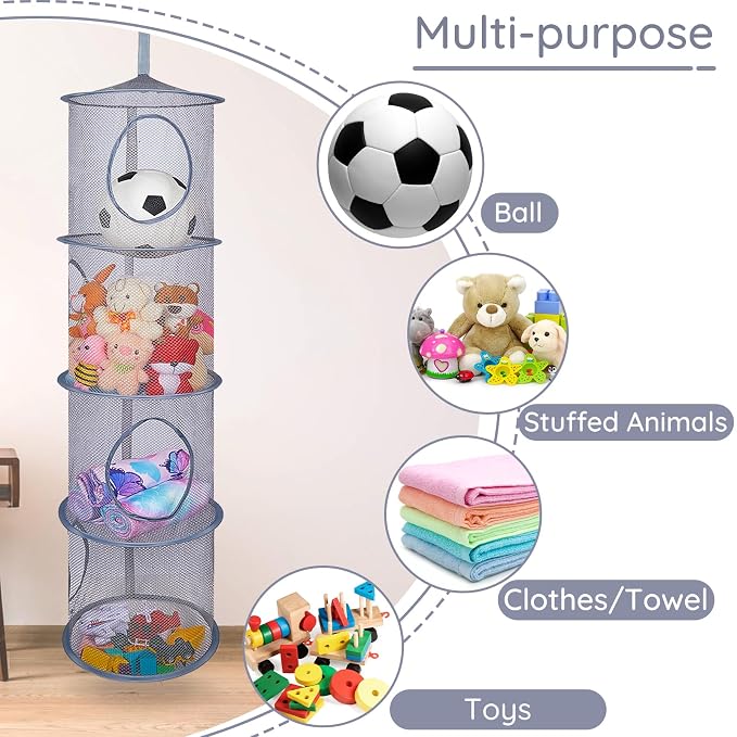 Basumee Hanging Stuffed Animals Storage, 2 Pack Mesh Plush Storage, 4-Tier