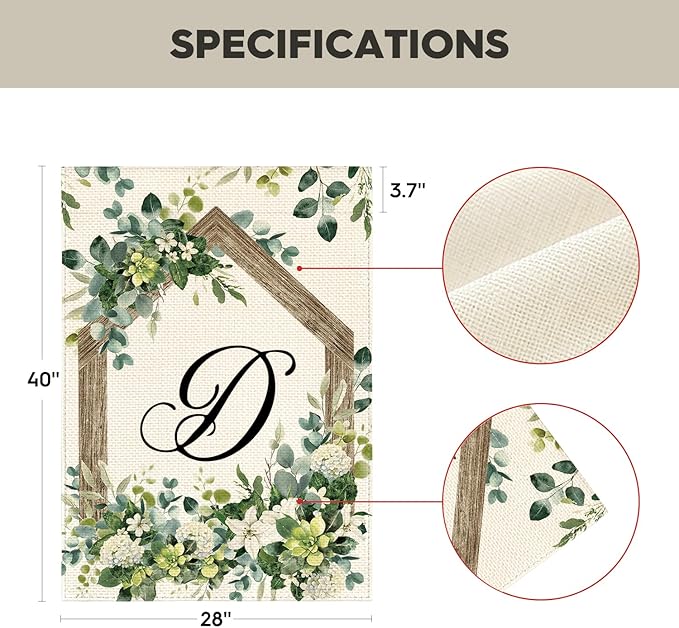 AVOIN colorlife Initial Letter D Monogram House Flag 28x40 Inch Double Sided Outside, Spring Floral Family Last Name Yard Decoration