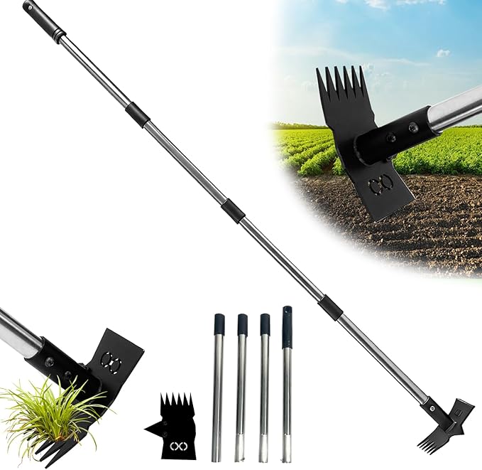 Weed Puller Tool with Long Handle 3 in 1 Manual Garden Hoe Heavy Duty Weeder Remover Tool for Yard, Lawn, Patio and Garden