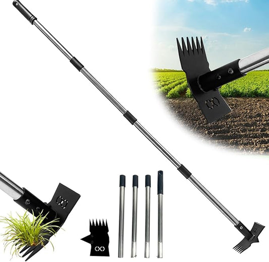 Weed Puller Tool with Long Handle 3 in 1 Manual Garden Hoe Heavy Duty Weeder Remover Tool for Yard, Lawn, Patio and Garden