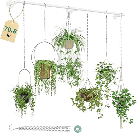 Galood Plant Hanger Indoor with 6 Hanging Chains Hanging Planters for Indoor Plants Hanging Plant Holder Window Plant Shelves White Metal Rod(Pot not Included