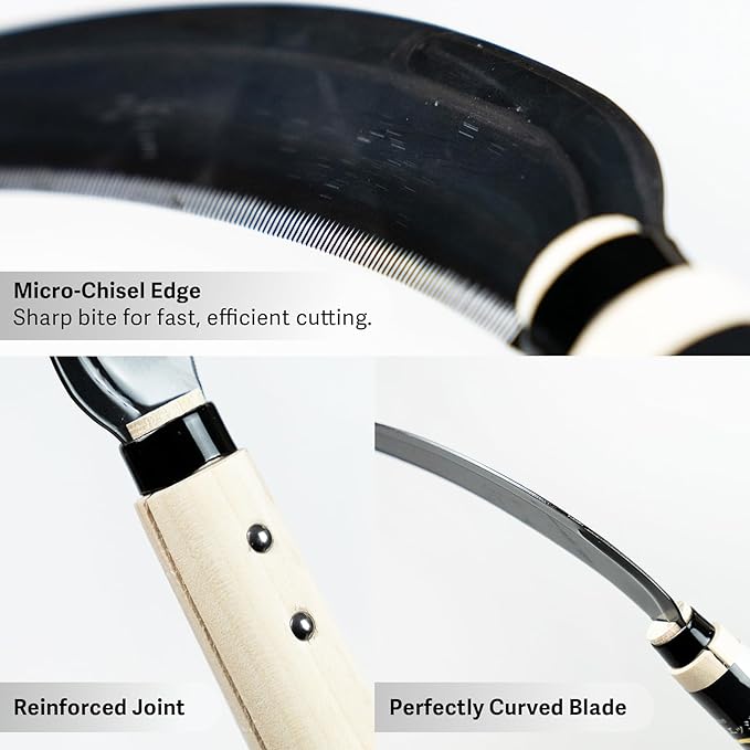 Japanese Harvest Sickle, Saw Sickle Hand Tool for Vegetable Harvesting, Rope Cutting and Field Work, Made in Japan by HONEN