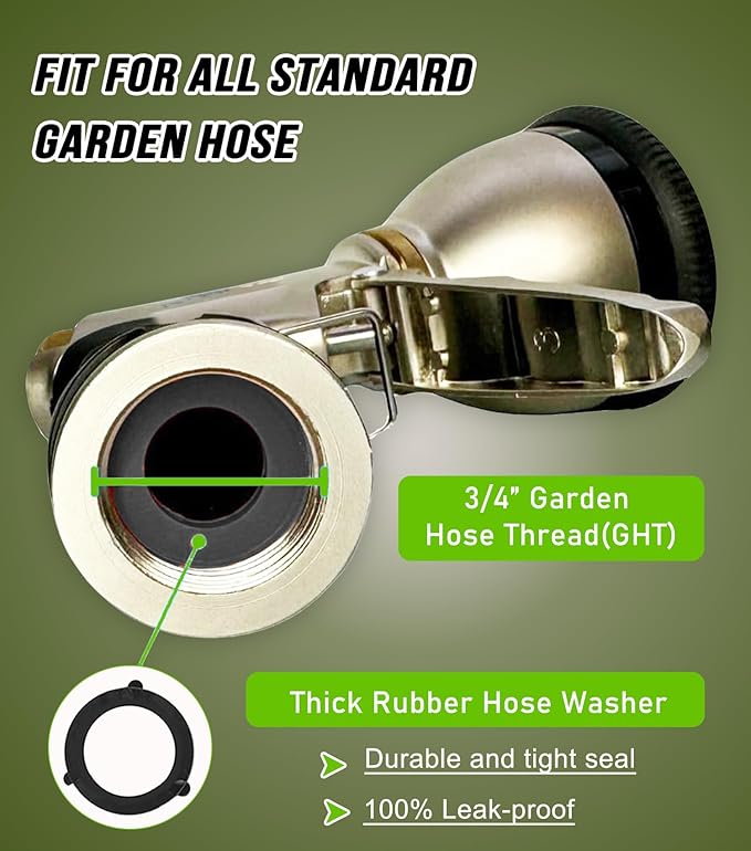 Garden Hose Nozzle Heavy Duty, 100% Metal Water Hose Sprayer Nozzle for Washing Car, Watering Plants, Washing Pets, and Home Use with 9 Adjustable Spray Patterns