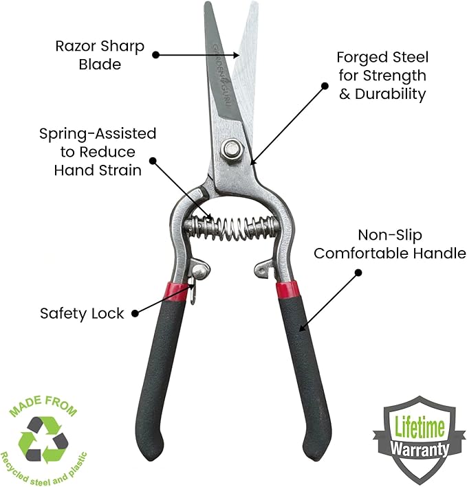 Garden Guru Classic Bypass Pruning Shears Clippers – Heavy Duty Forged Steel Garden Pruners – Safety Lock – Non Slip Comfort Grips – Cuts up to 1” Diameter – Professional Bypass Pruners (2 Pack)