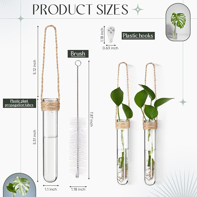 Baderke 6 Pack Plastic Hanging Propagation Vases Wall Planters Hanging Plant Propagation Station Flower Vase for Hydroponic Office Garden Flower Decor Lover Gift (Natural Color)