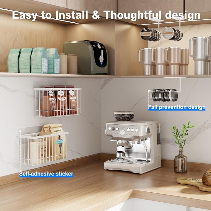 Mustorn 4 Pack Adhesive Cabinet Door Organizer, Lid Organizers Inside Cabinet Food Container/Tumbler Lid Organizer and Storage Cup Lids Holder for Kitchen & Bathroom Wall Mounted(White)