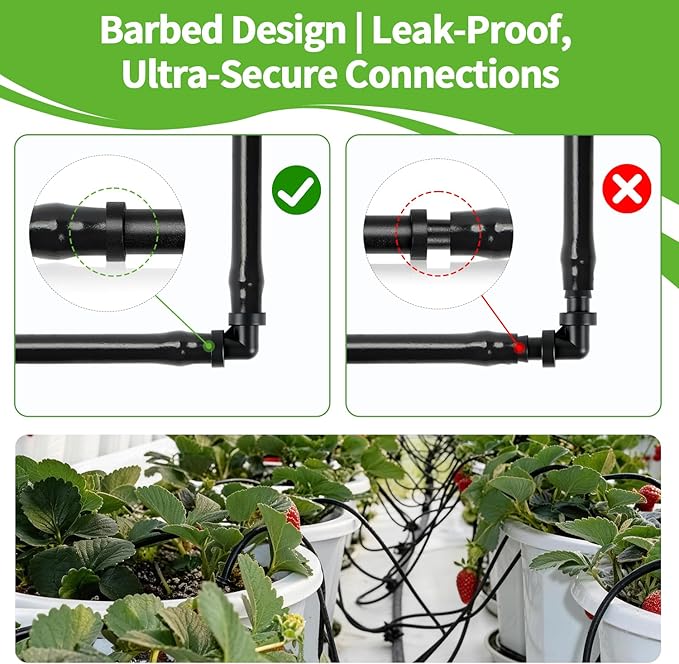 RedChili Drip Irrigation Universal 1/4" Barbed Elbow Fitting, 80 Pieces Drip System Parts 90 Degree Right Angle Connectors Fits 1/4-Inch Drip Tubing Irrigation For Drip Line Connection