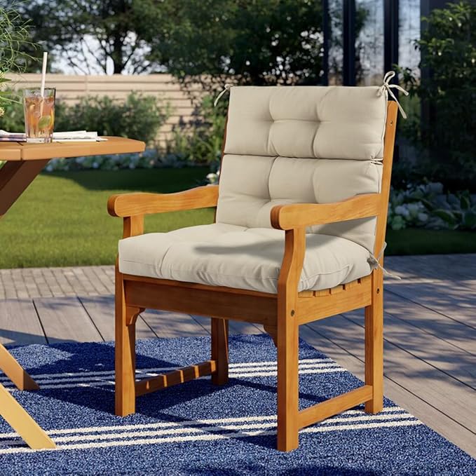 FUNHOME Outdoor High Back Chair Cushions Set of 2,Reversible Lawn Chair Cushion 44 x22 inch,Water Resistant Tufted Adirondack Chair Cushion,for Garden Rocking Chair,Patio Furniture(Antique Beige)