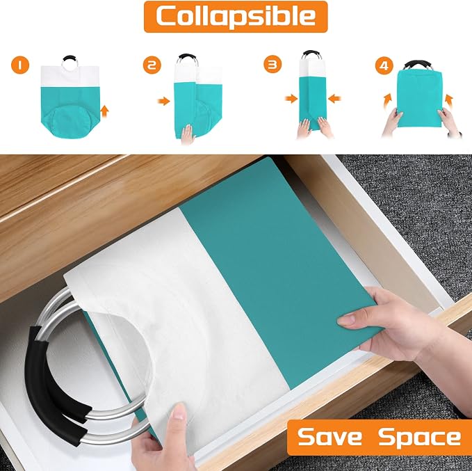 BlissTotes 115L Laundry Basket, Freestanding Collapsible Hamper, Green | Collapsible Dirty Clothes Hamper, Foldable Laundry Bag for Dorm, Waterproof Fabric, Padded Aluminum Handles