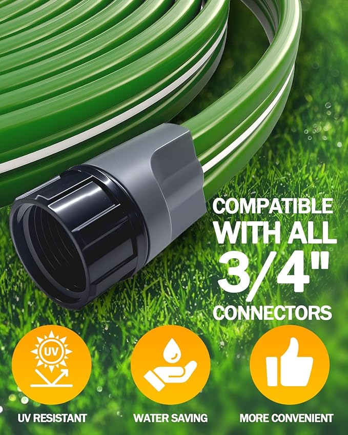Breeze Touch 50FT Sprinkler Hoses for Lawn, Three-Tube Flat Sprinkler Hose with Holes, Heavy Duty Soaker Hose for Garden with U-Shaped Stakes, Flexible Irrigation Hose for Yard