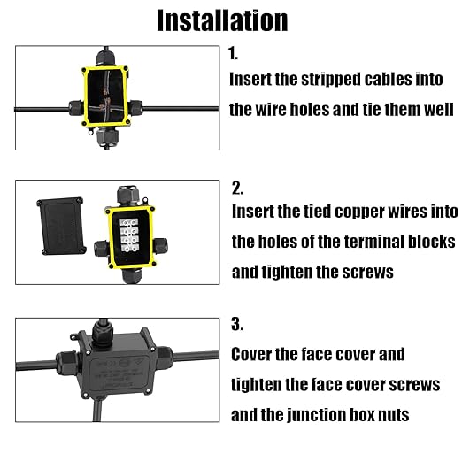 IP68 Waterproof Junction Box, 4 Way Outdoor Electrical Box with Terminal Block & Screwdriver for Landscape Lighting, Garden Lights