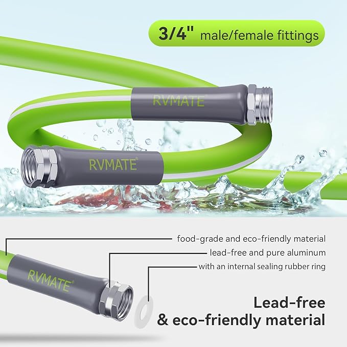 RVMATE RV Water Hose 15FT, 5/8” Inner Diameter Drinking Water Hose Lead-free, No Leaking Garden Hose For RV/Trailer/Camping, RV Accessories