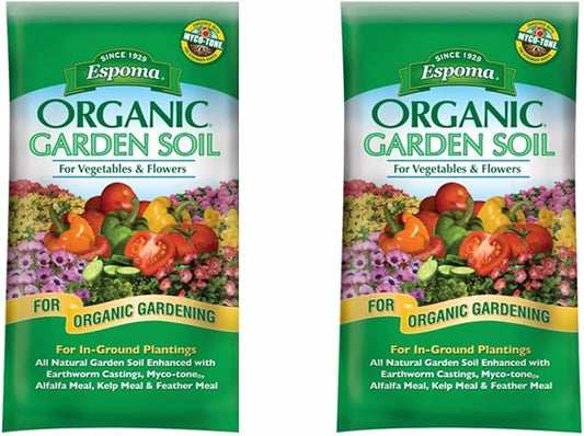 Espoma Organic Vegetable & Flower Garden Soil Natural and Organic in Ground Planting Mix. Use When Planting & Transplanting. for Organic Gardening. 1 Cubic Foot Bag - Two Pack