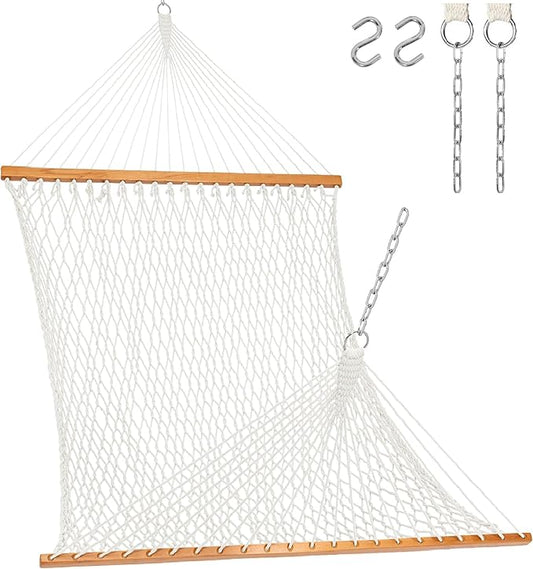 Lazy Daze Hammocks 12FT Double Rope Hammocks, 2 Person Hand Woven Cotton Hammock with Spreader Bar for Outside, Patio, Poolside, FIT 13-15 FT Stand, Max 450 Lbs, Natural, 141 x 57 inches